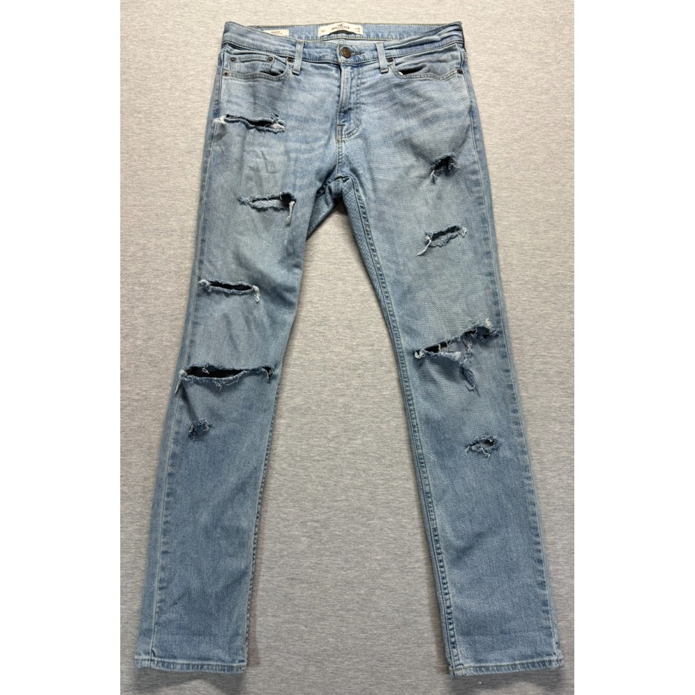 Hollister Epic Flex Skinny Jeans Mens 30x32 (Fits 33X32) Blue Denim Distressed